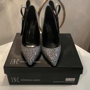 Silver and black INC heels sz6